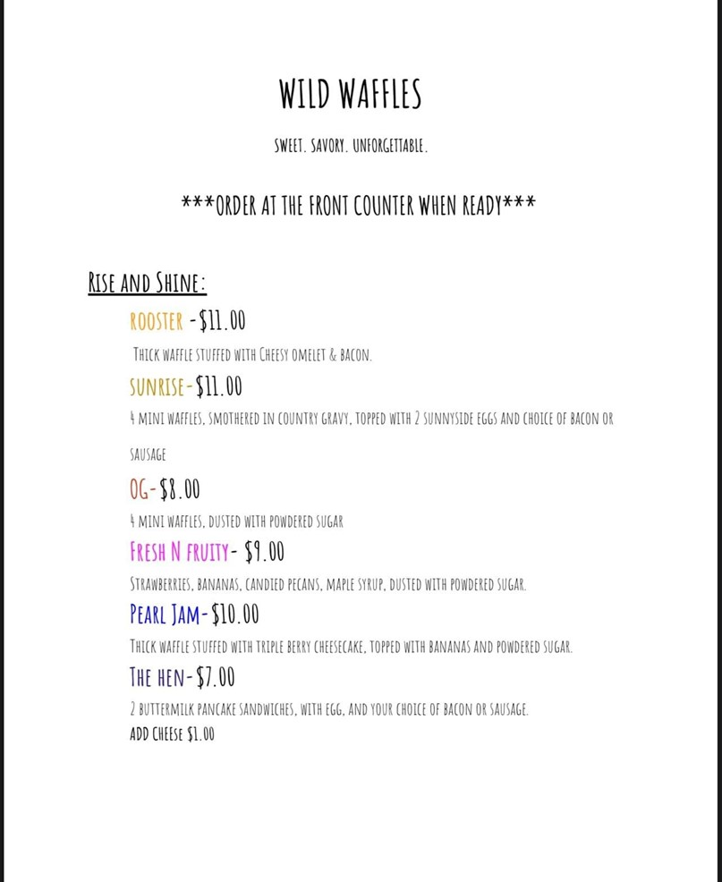 Wild Waffles - Menu - Page 1